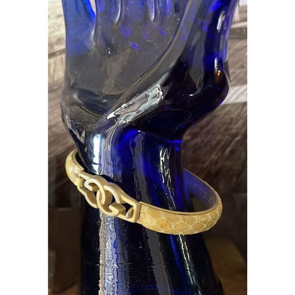 Women's Vintage Yellow Snakeskin Italy Mod. Dep 24KT Gold Plated Bracelet Gucci - Picture 4 of 12
